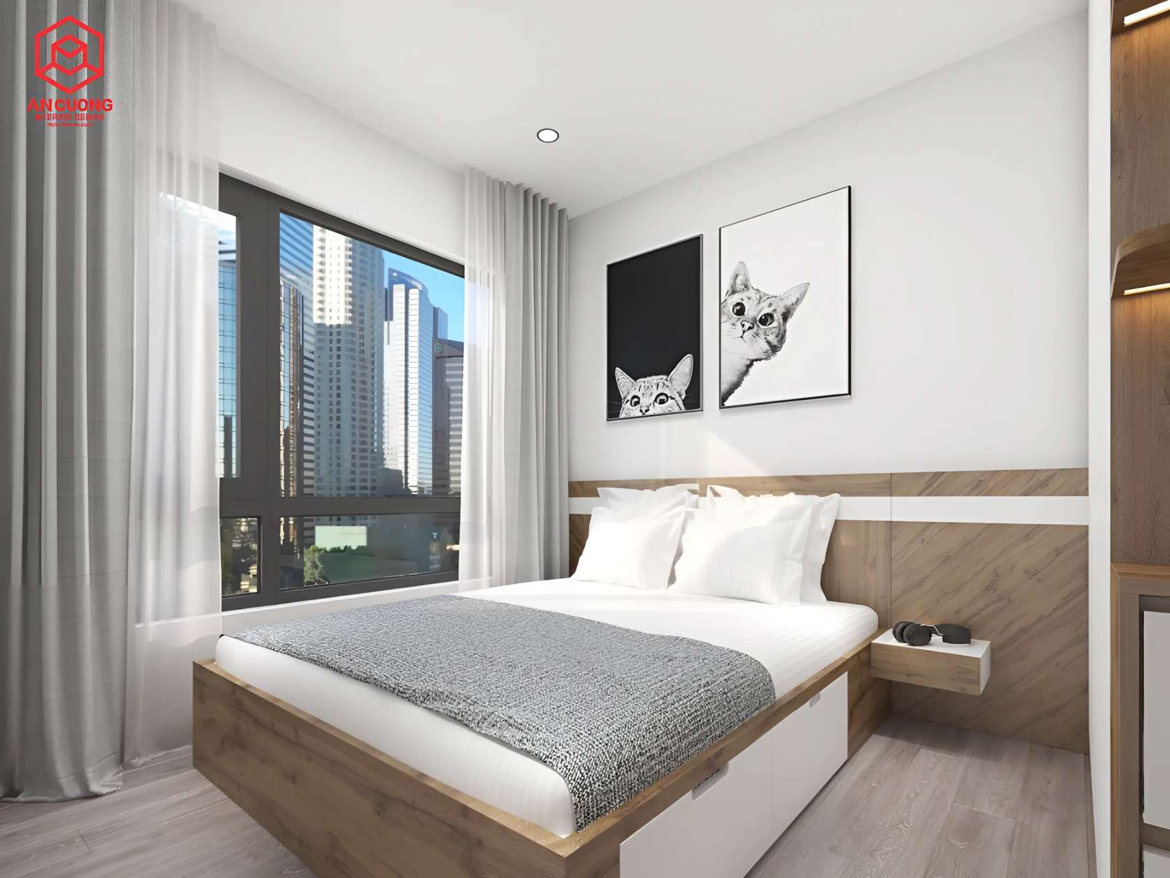 Nội thất phòng ngủ chung cư CT18 Việt Hưng nhà anh Nhật theo phong cách hiện đại hiện đại
