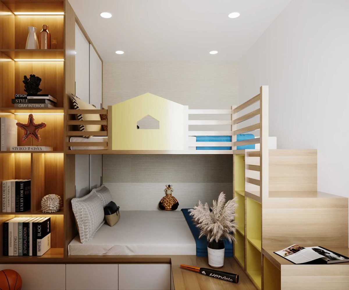 Phòng Ngủ Giường Tầng Cho Bé Gái – 3m2