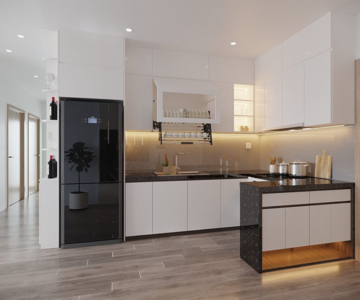Tủ Bếp Laminate Kết Hợp Tủ Giày Hiện Đại