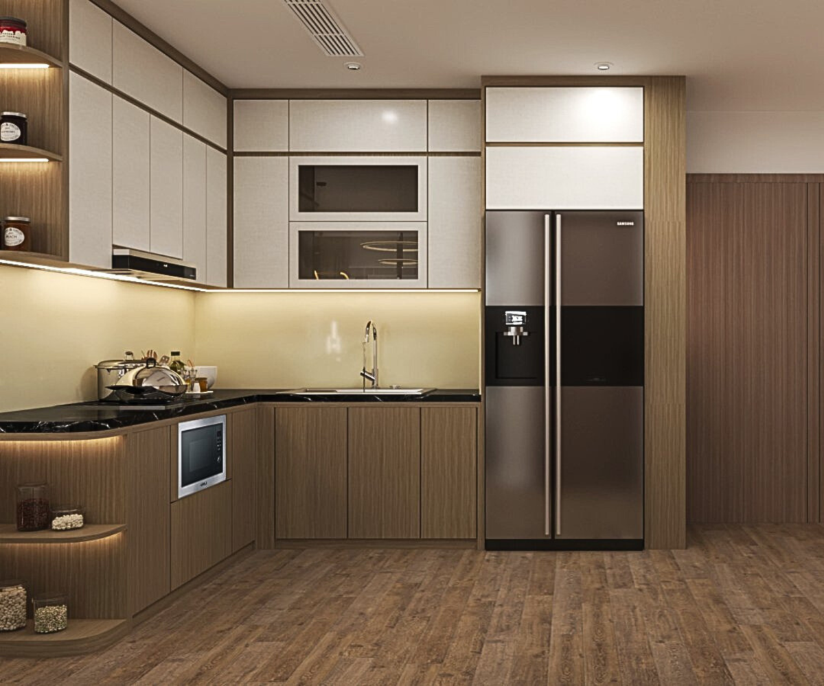 Tủ Bếp Melamine Màu Nâu Trắng Sang Trọng