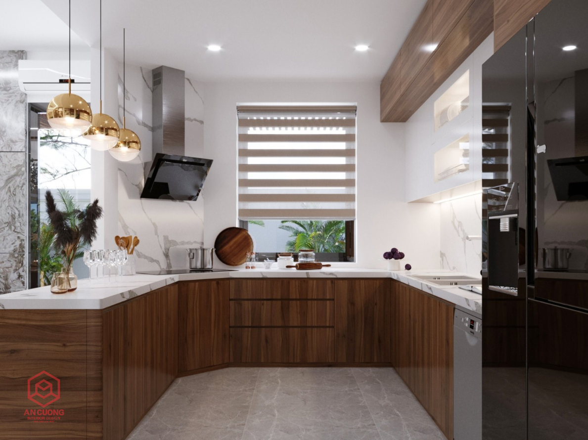 Tủ Bếp Chữ U Kết Hợp Quầy Bar
