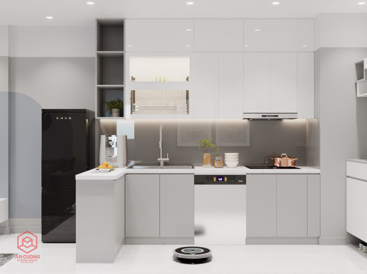Tủ Bếp Chữ I Laminate Có Bàn Đảo