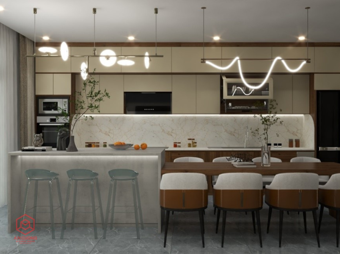 Tủ Bếp Melamine Kết Hợp Quầy Bar