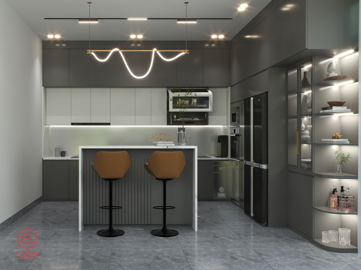 Tủ Bếp Melamine Với Quầy Bar