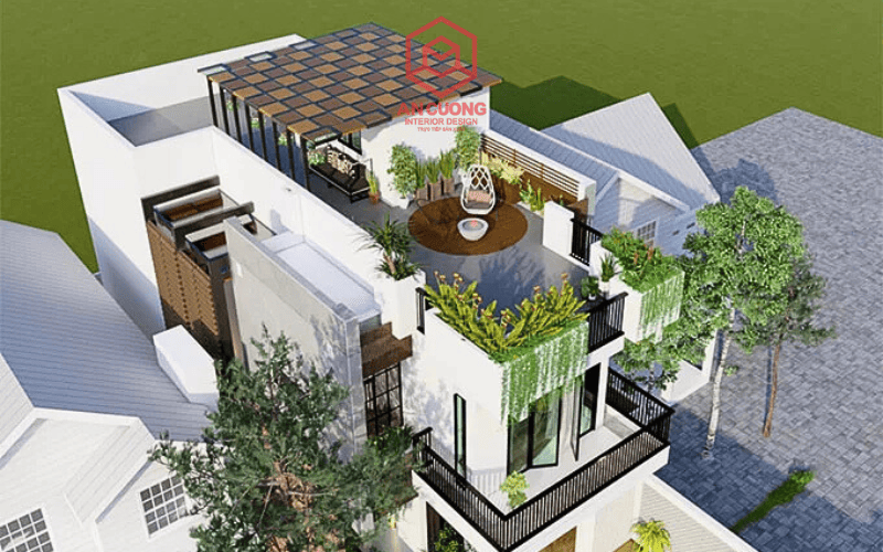 Mẫu thiết kế nhà 2 tầng 1 tum thiết kế tối giản