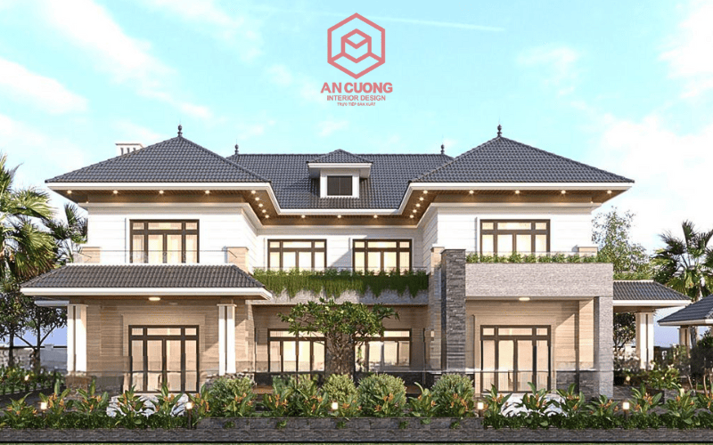 Mẫu nhà 2 tầng kiểu chữ U phong cách hiện đại, tối giản