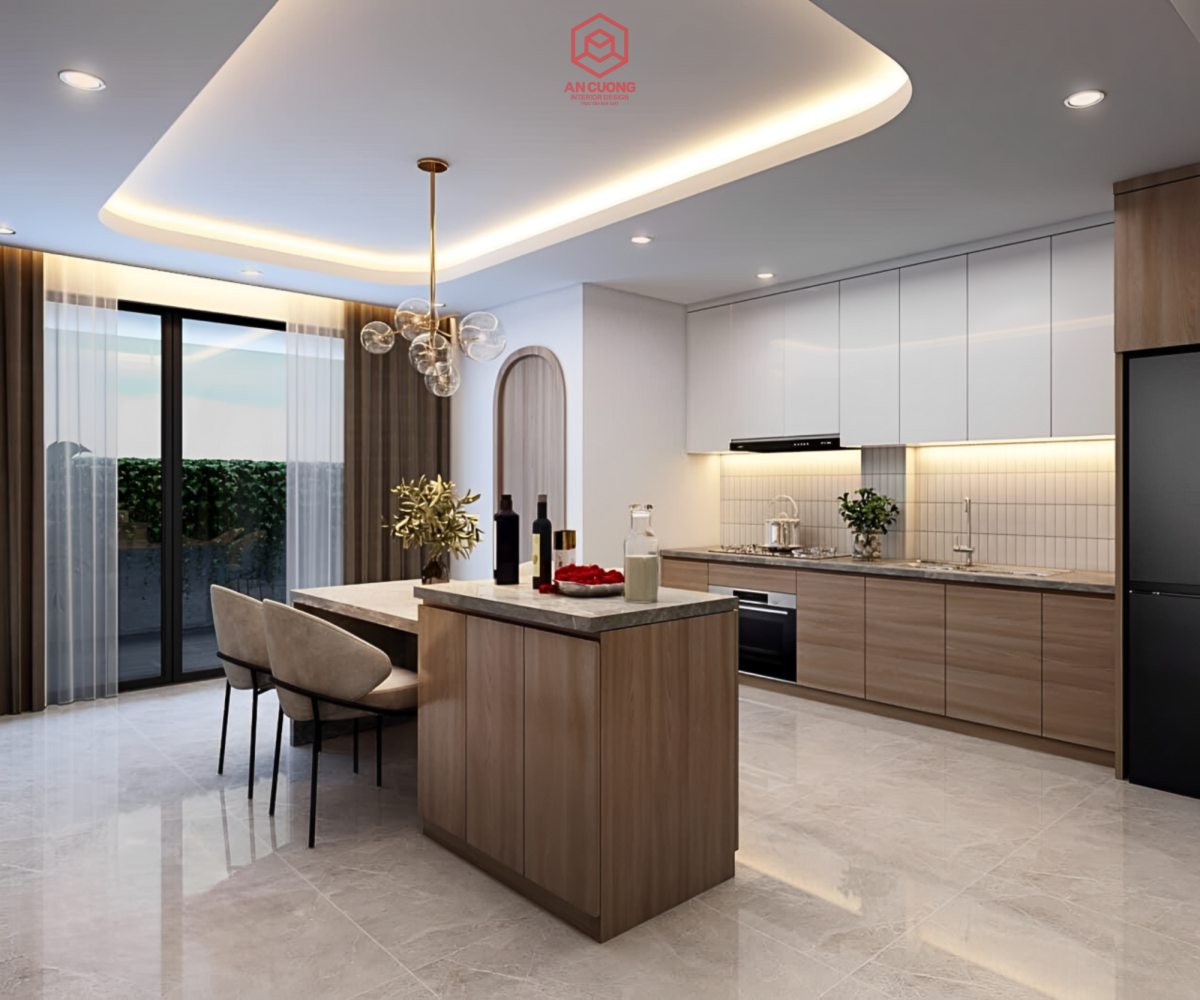 Tủ bếp quầy bar gỗ công nghiệp