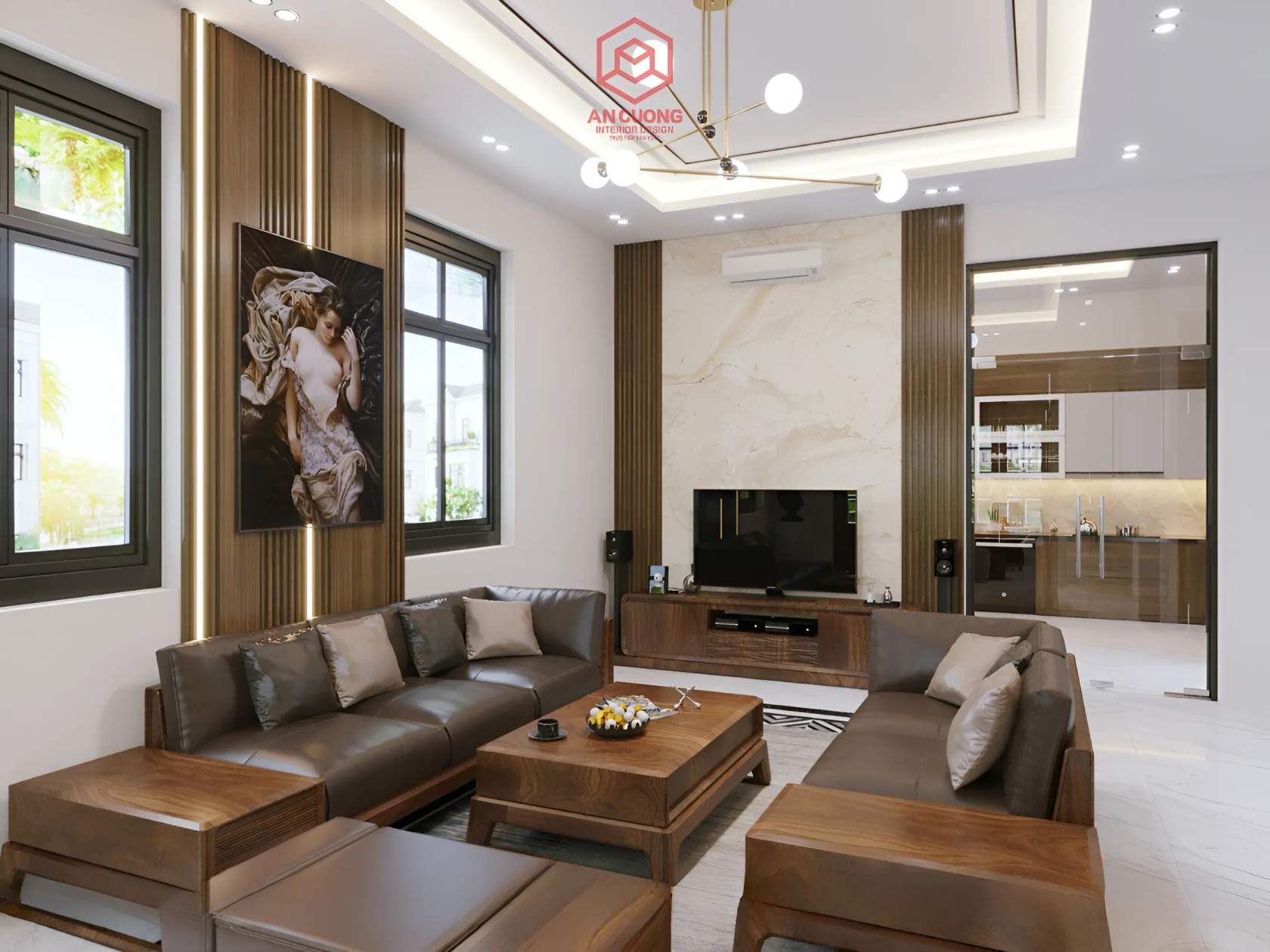 Thiết kế phòng khách nội thất biệt thự anh Dũng tại Yên Mỹ, Hưng Yên
