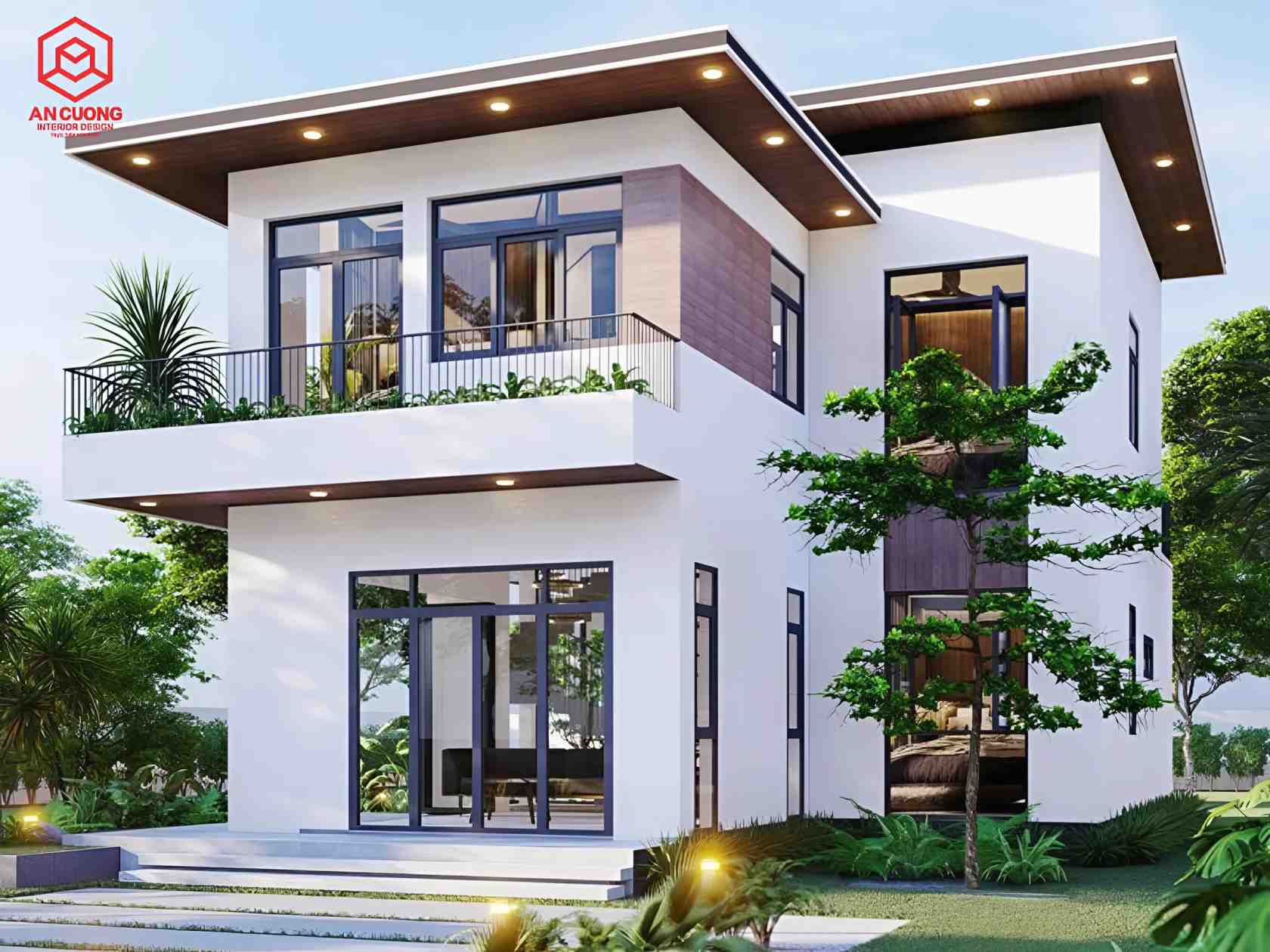 Thiết kế phòng khách nhà 2 tầng hiện đại đẹp 2025