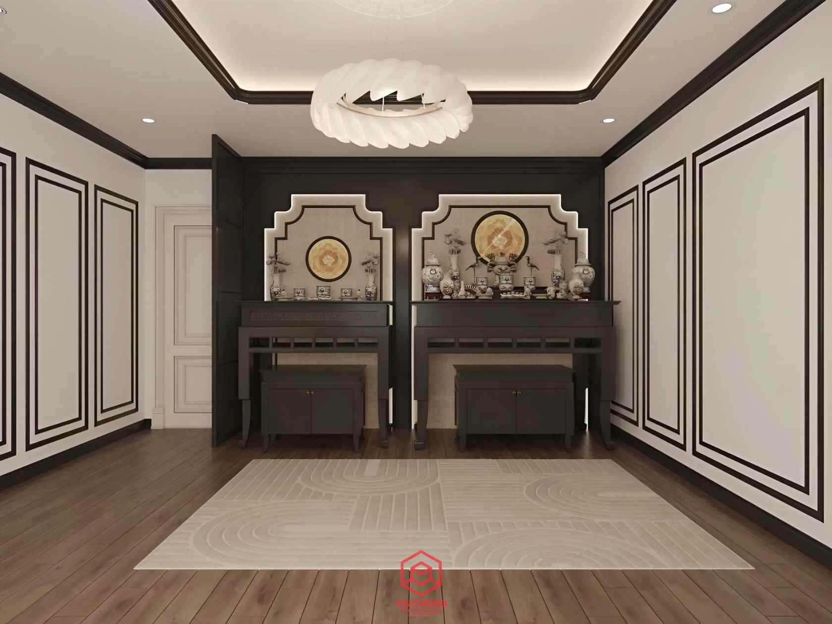 Hình ảnh thực tế phòng thờ dự án thiết kế nhà đất của gia đình anh Dũng