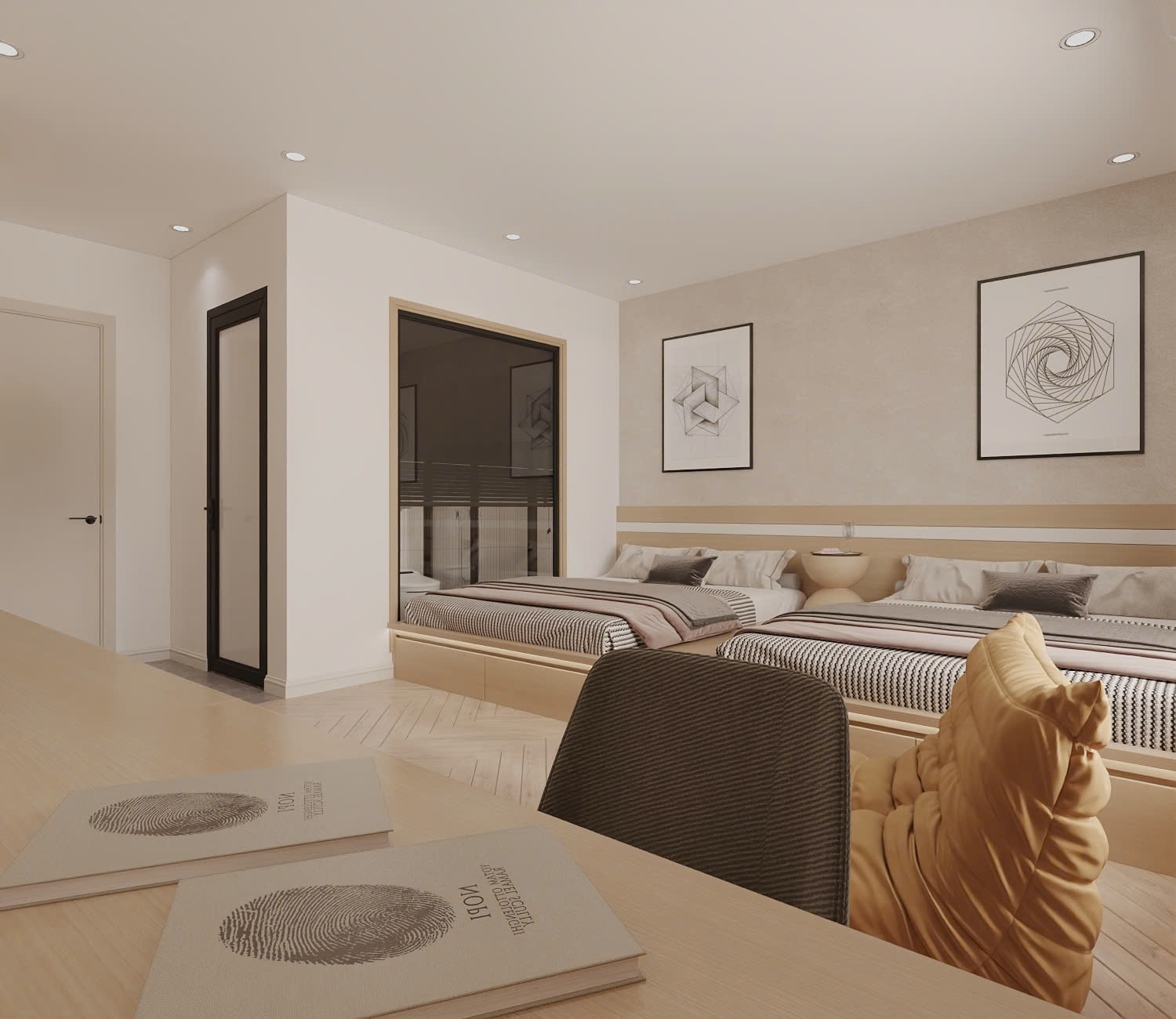 phối cảnh 3d phòng ngủ cho trẻ em biệt thự vinhomes vũ yên