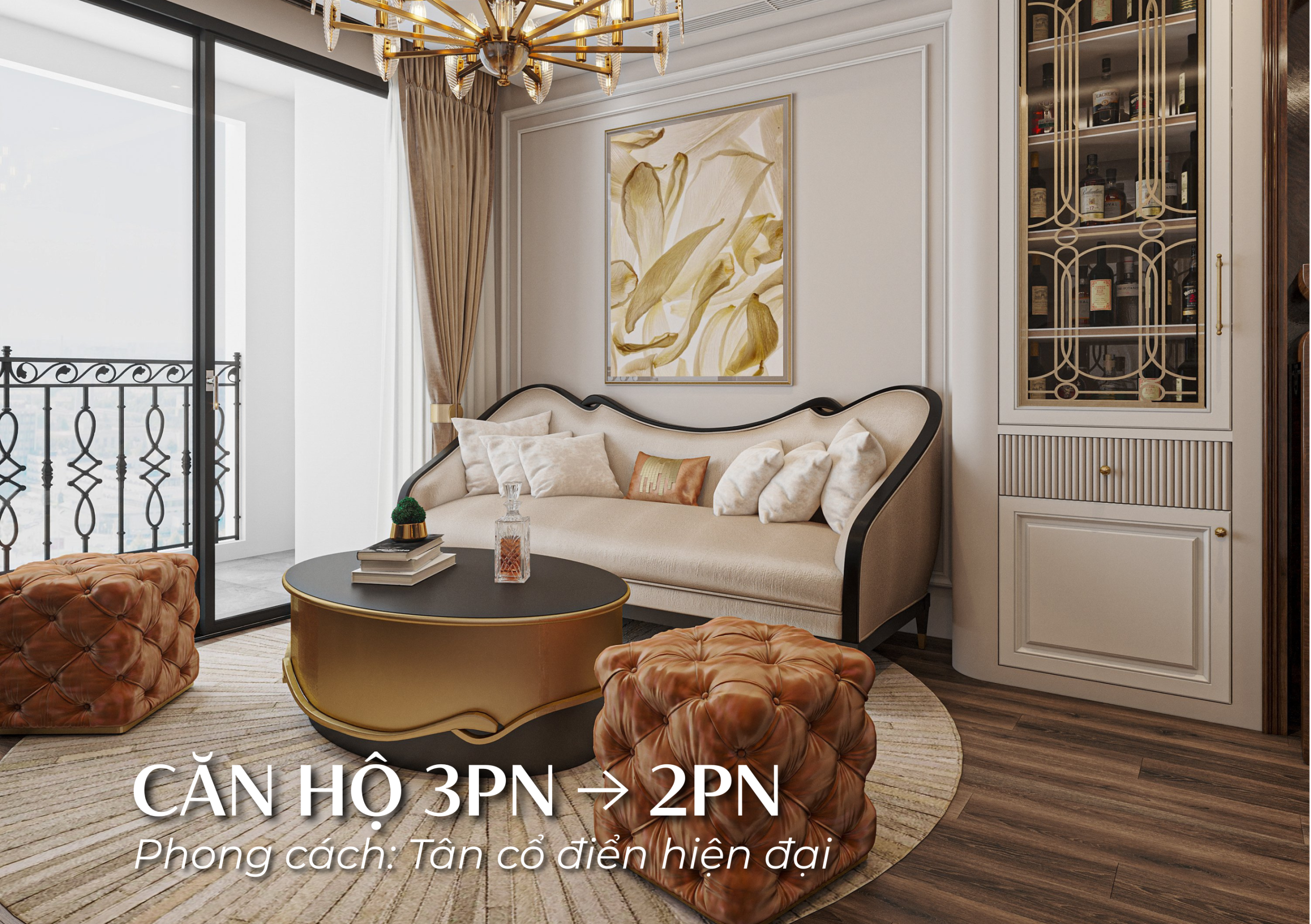 Cải Tạo Chung Cư 3 Ngủ Thành 2 Ngủ Phong Cách Tân Cổ Điển Hiện Đại