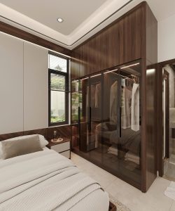 Phòng ngủ biệt thự Hưng Yên kết hợp tủ kính