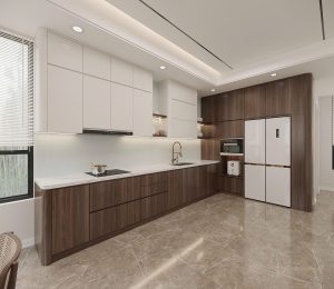 Hệ tủ bếp gỗ nhà phố Hưng Yên
