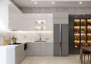 Tủ bếp cánh phẳng nhà phố do Nội thất An Cường thiết kế thi công